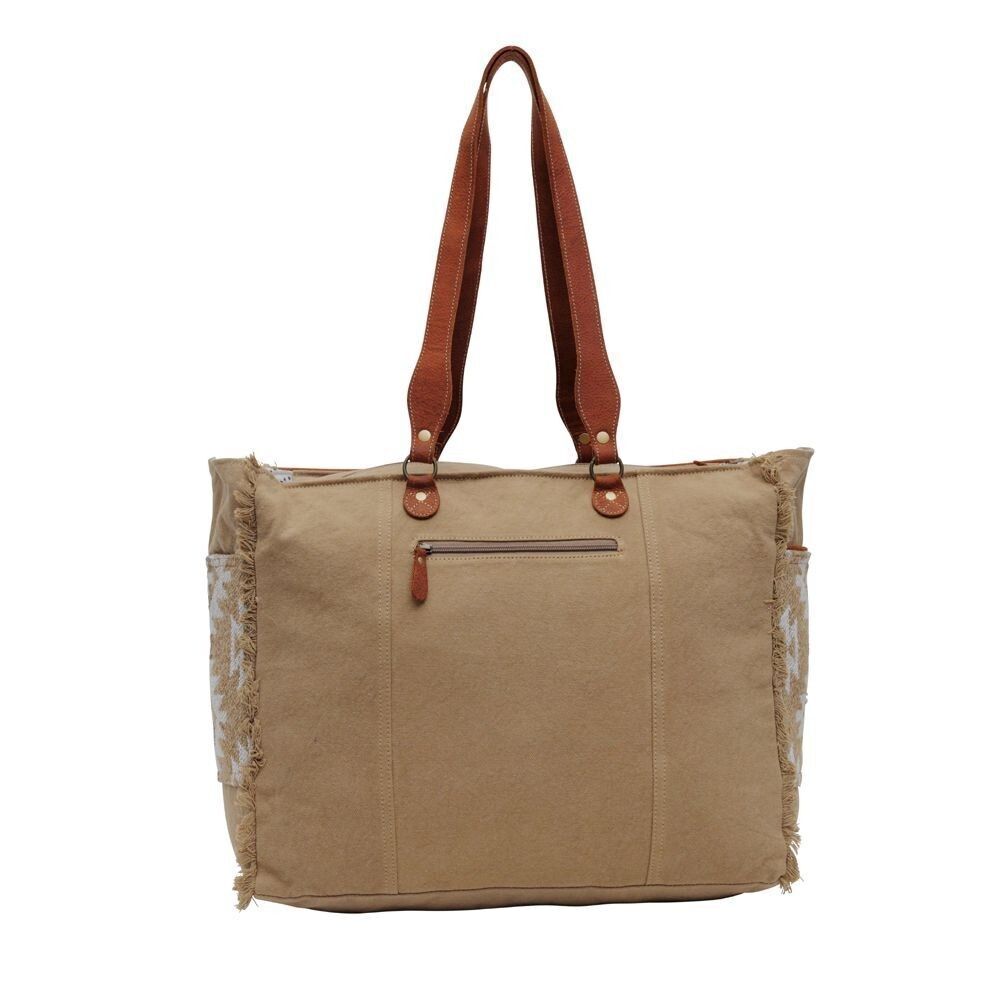 Myra Bag Handmade Camilla Weekender Bag Upcycled Canvas & Cowhide Leather - Picture 6 of 8